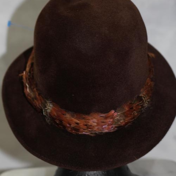 Cavanagh New York Brown Fedora silk Feather Hat - Picture 7 of 8